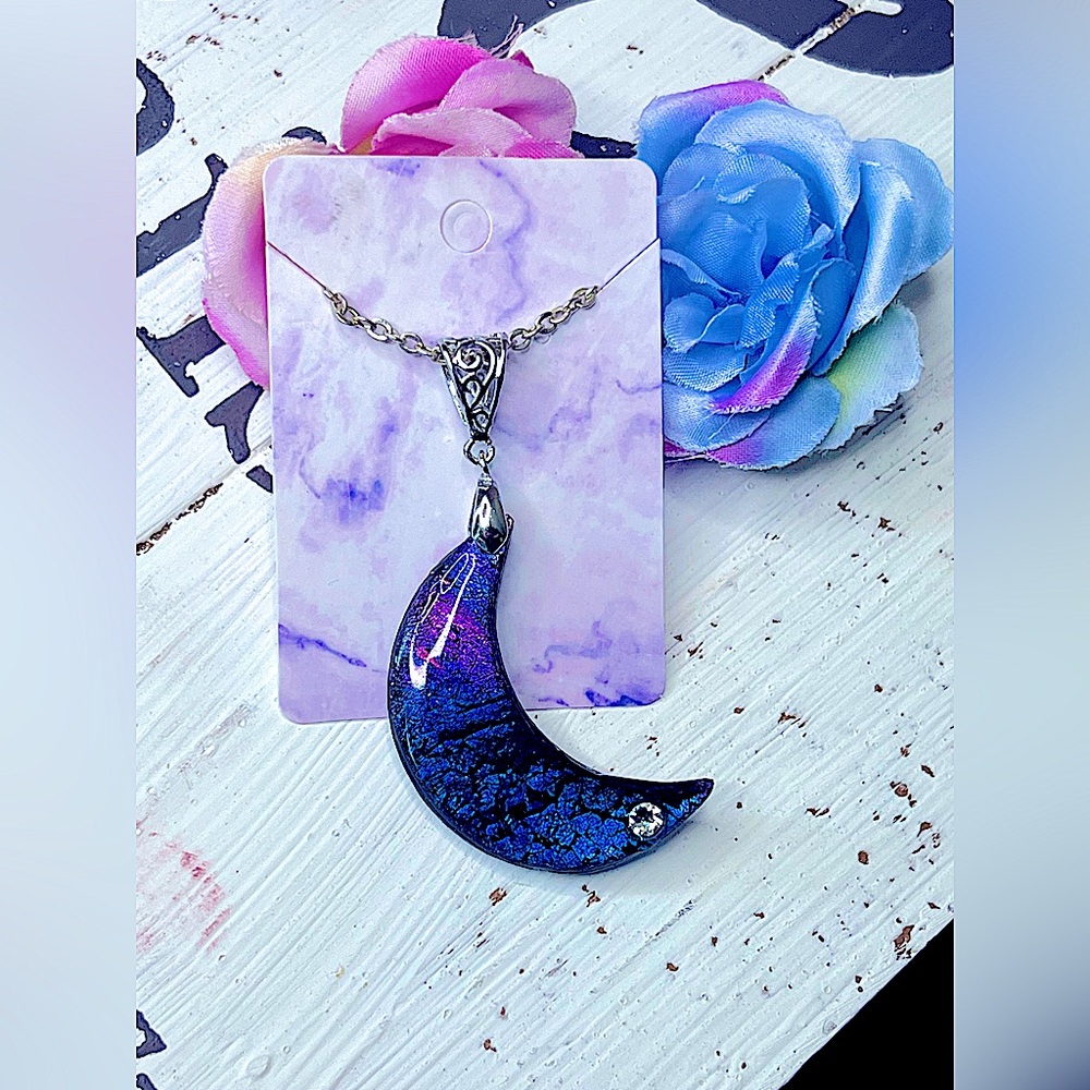Handmade, polymer, clay crescent, moon, necklace